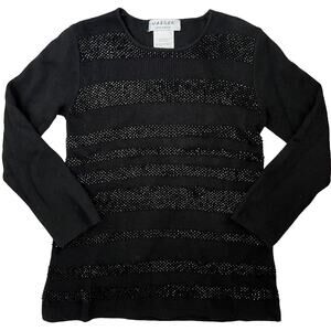 Jaeger London Vintage Black Wool Beaded Stripe Sweater Jumper Womens Size S